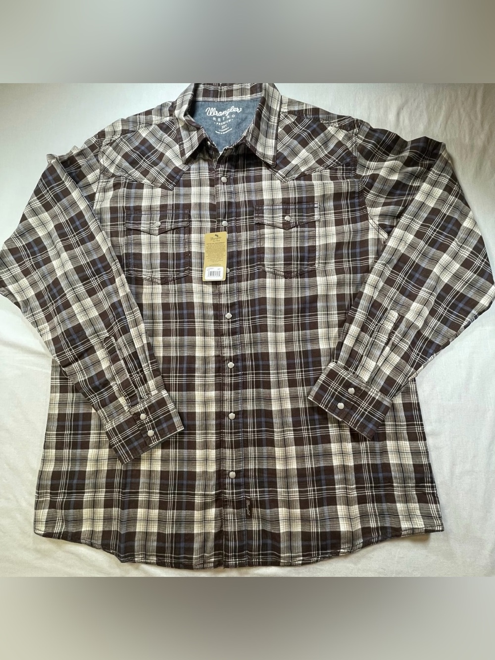 Wrangler Retro Mens 2XLT Pearl Snap LS Shirt Brown Plaid NWT Western Rodeo Ranch